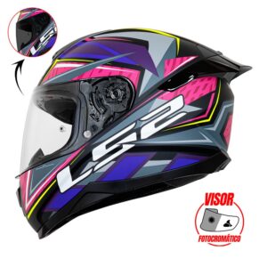Casco integral para moto LS2 FLASH II KINDOM negro mate / rosado - VPHOTOCROM