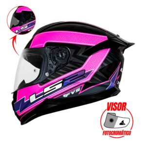 Casco integral para moto LS2 FLASH II ENERGY negro mate / rosado - VPHOTOCROM