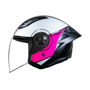 Casco abierto para motociclista LS2 OF616 COVER blanco / rosado - ECE2206