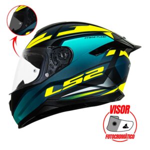 Casco integral para moto LS2 FLASH II IMPACT azul mate / amarillo - VPHOTOCROM