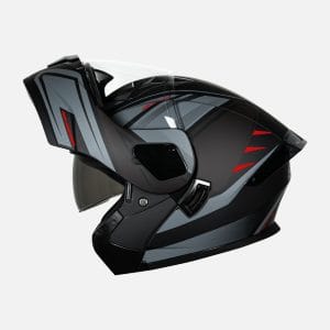 Casco abatible para moto KRATOZ EVO K35 SHOKAN gris mate / rojo